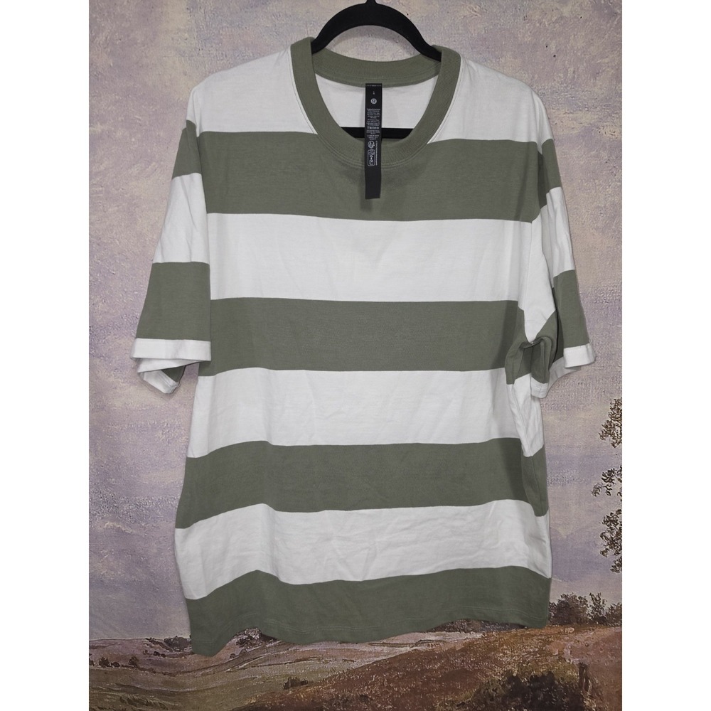 Lululemon Heavyweight Cotton Jersey T-Shirt Stripe Burnside Green/White Size L